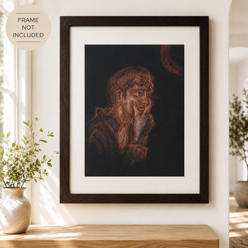 Vintage Original Sanguine Chalk Portrait — Joan King Estate Figure Study